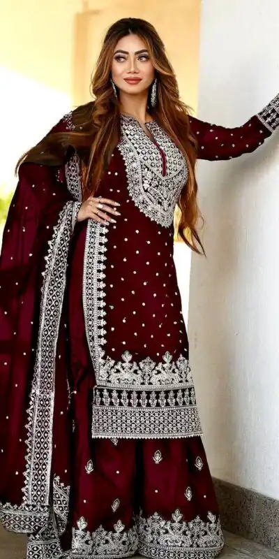 SSR 449 Wine Color Georgette Embroidery Sequence Salwar Suit Wedding, Party, Festive, Events Expected Delivery 4-6 Working Days @ 2049/- Only | Salwar suit, Designer Suits, Casual Suits, Creative suits, Party Wear Suits, Straight Suits