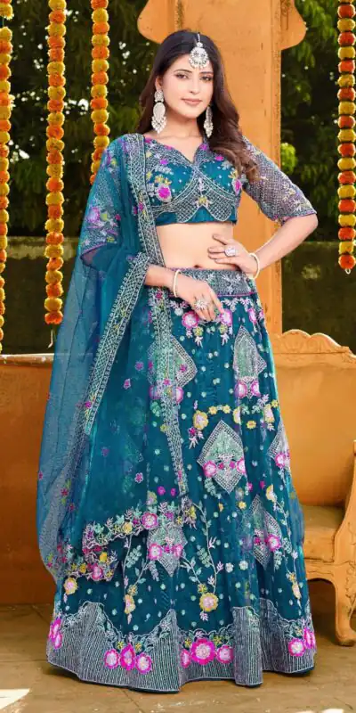 BD 1541 Blue Color Butterfly Net Sequins Embroidered Work Lehenga Choli Casual, Wedding, Festive, Events Expected Delivery 4-6 Working Days @2849 /- | Lehenga, Bollywood Lehenga, Creative Lehenga, Designer Lehenga, Embroidered Lehenga, Party Wear Lehenga