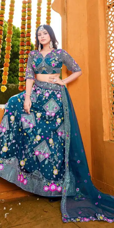 BD 1541 Blue Color Butterfly Net Sequins Embroidered Work Lehenga Choli Casual, Wedding, Festive, Events Expected Delivery 4-6 Working Days @2849 /- | Lehenga, Bollywood Lehenga, Creative Lehenga, Designer Lehenga, Embroidered Lehenga, Party Wear Lehenga