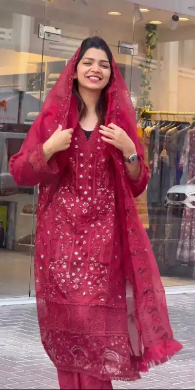 ST 151 Red Color Foix Organza Embroidery Sequences Work Salwar Suit Casual, Wedding, Party, Festive, Events Etc. Expected Delivery 4-6 Working Days @2050/- | Jump Suits, Salwar suit, Designer Suits, Casual Suits, Creative suits, Palazzo Suits, Party Wear Suits, Patiala Suits, Straight Suits