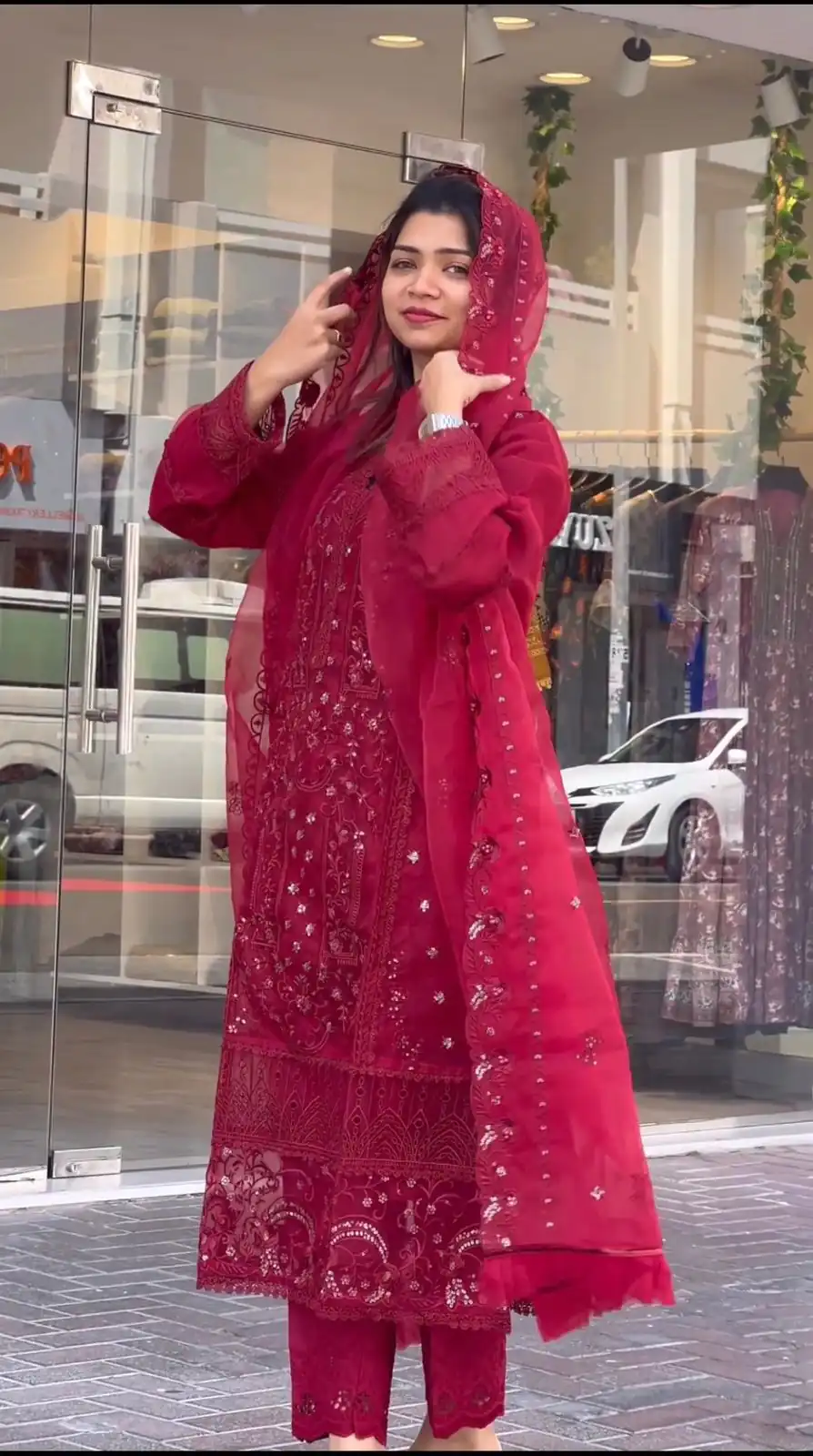 ST 151 Red Color Foix Organza Embroidery Sequences Work Salwar Suit Casual, Wedding, Party, Festive, Events Etc. Expected Delivery 4-6 Working Days @2050/- | Jump Suits, Salwar suit, Designer Suits, Casual Suits, Creative suits, Palazzo Suits, Party Wear Suits, Patiala Suits, Straight Suits