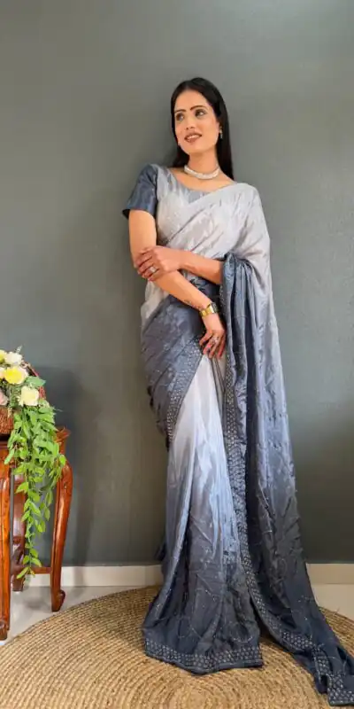 JM Strawberry Grey Color Pure Chinon Chiffon Sirvoski Dimond Saree Casual, Wedding, Festive, Events . Expected Delivery  4-6 Working Days @1549/- | Sarees, Bollywood Sarees, Creative Sarees, Designer Sarees, Embroidered Sarees, Ethnic Saree, Modern Digital sarees, Party Wear Sarees