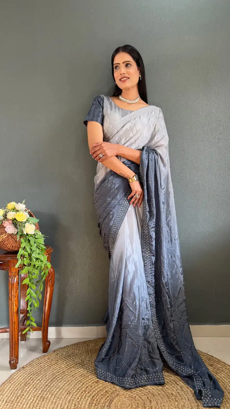 JM Strawberry Grey Color Pure Chinon Chiffon Sirvoski Dimond Saree Casual, Wedding, Festive, Events . Expected Delivery  4-6 Working Days @1549/- | Sarees, Bollywood Sarees, Creative Sarees, Designer Sarees, Embroidered Sarees, Ethnic Saree, Modern Digital sarees, Party Wear Sarees