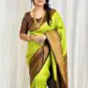 Radiant Parrot Green Color Soft Lichi Silk Ordinary Design Saree