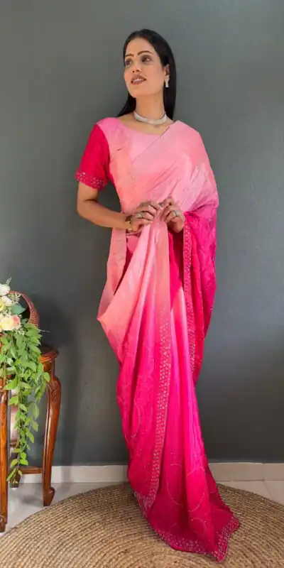 JM Strawberry Pink Color Pure Chinon Chiffon Sirvoski Dimond Saree Casual, Wedding, Festive, Events . Expected Delivery  4-6 Working Days @1549/- | Sarees, Bollywood Sarees, Creative Sarees, Designer Sarees, Embroidered Sarees, Ethnic Saree, Modern Digital sarees, Party Wear Sarees