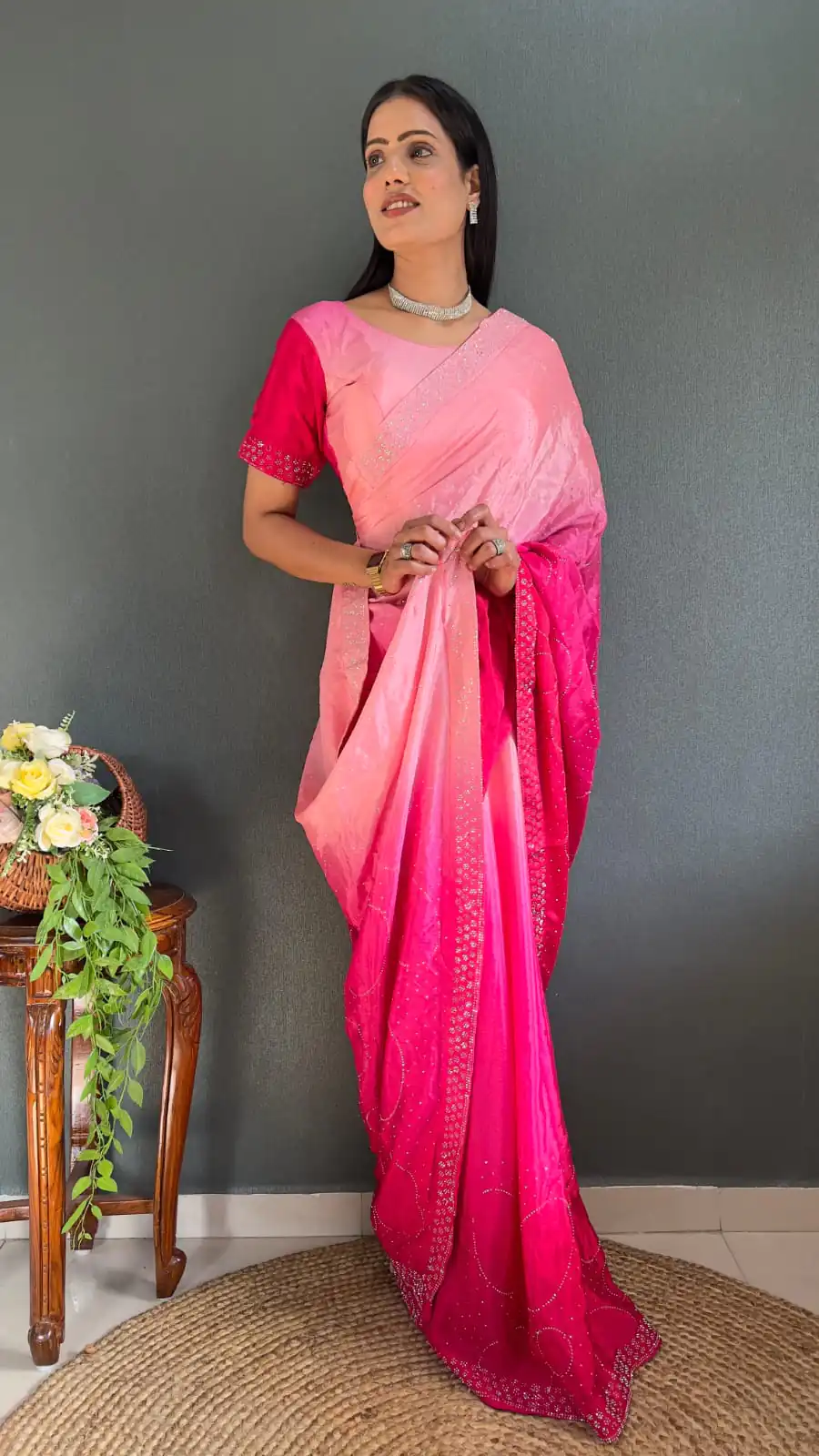 JM Strawberry Pink Color Pure Chinon Chiffon Sirvoski Dimond Saree Casual, Wedding, Festive, Events . Expected Delivery  4-6 Working Days @1549/- | Sarees, Bollywood Sarees, Creative Sarees, Designer Sarees, Embroidered Sarees, Ethnic Saree, Modern Digital sarees, Party Wear Sarees