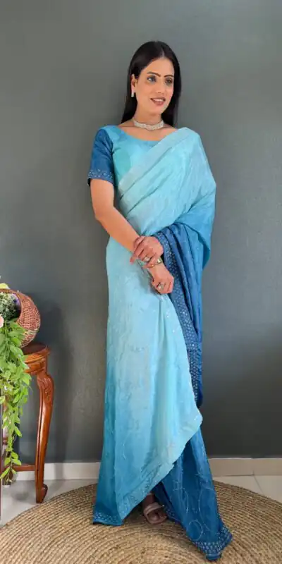 JM Strawberry Royal Blue Color Pure Chinon Chiffon Sirvoski Dimond Saree Casual, Wedding, Festive, Events . Expected Delivery  4-6 Working Days @1549/- | Sarees, Bollywood Sarees, Creative Sarees, Designer Sarees, Embroidered Sarees, Ethnic Saree, Modern Digital sarees, Party Wear Sarees