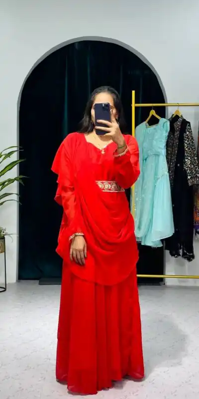 ST 1039 Red Color Faux Georgette Sequence New Stilly Gown Casual, Wedding, Party, Festive, Events Etc. Expected Delivery 4-6 Working Days @2199/- | Gowns, Bollywood Gowns, Creative Gowns, Designer Gowns, Embroidered Gowns, Party Wear Gowns, Straight Suits