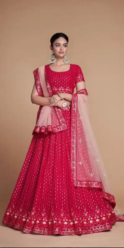 RC 247 Red Color Heavy Georgette Embroidery Sequins Lehenga Choli Casual, Party Wedding, Festive, Events Etc. Delivery 4-6 Working Days 4999/- | Lehenga, Bollywood Lehenga, Creative Lehenga, Designer Lehenga, Embroidered Lehenga, Party Wear Lehenga