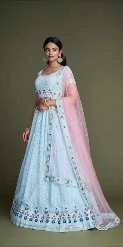 RC 247 sky Blue Color Heavy Georgette Embroidery Sequins Lehenga Choli Casual, Party Wedding, Festive, Events Etc. Delivery  4-6 Working Days 4999/- | Lehenga, Bollywood Lehenga, Creative Lehenga, Designer Lehenga, Embroidered Lehenga, Party Wear Lehenga