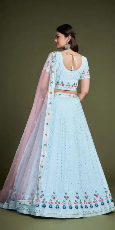 RC 247 sky Blue Color Heavy Georgette Embroidery Sequins Lehenga Choli Casual, Party Wedding, Festive, Events Etc. Delivery  4-6 Working Days 4999/- | Lehenga, Bollywood Lehenga, Creative Lehenga, Designer Lehenga, Embroidered Lehenga, Party Wear Lehenga