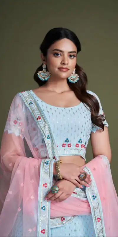 RC 247 sky Blue Color Heavy Georgette Embroidery Sequins Lehenga Choli Casual, Party Wedding, Festive, Events Etc. Delivery  4-6 Working Days 4999/- | Lehenga, Bollywood Lehenga, Creative Lehenga, Designer Lehenga, Embroidered Lehenga, Party Wear Lehenga