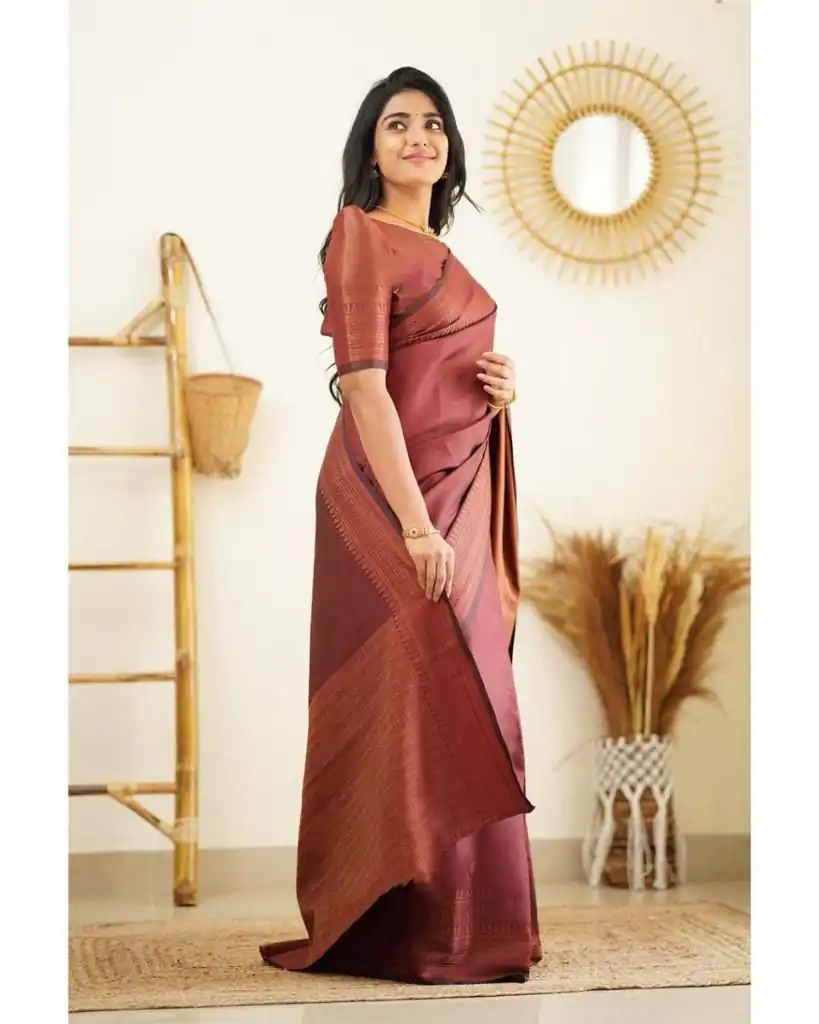 KP 4068 Brown Color Soft Lichi Silk Cloth Rich Pallu All Over Saree Events Casual, Wedding, Festive, Events Etc. Expected Delivery  4-6 Working Days @1349/- | Sarees, Bollywood Sarees, Creative Sarees, Designer Sarees, Embroidered Sarees, Ethnic Saree, Modern Digital sarees, Party Wear Sarees