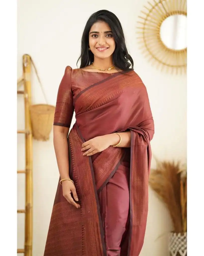 KP 4068 Brown Color Soft Lichi Silk Cloth Rich Pallu All Over Saree Events Casual, Wedding, Festive, Events Etc. Expected Delivery  4-6 Working Days @1349/- | Sarees, Bollywood Sarees, Creative Sarees, Designer Sarees, Embroidered Sarees, Ethnic Saree, Modern Digital sarees, Party Wear Sarees