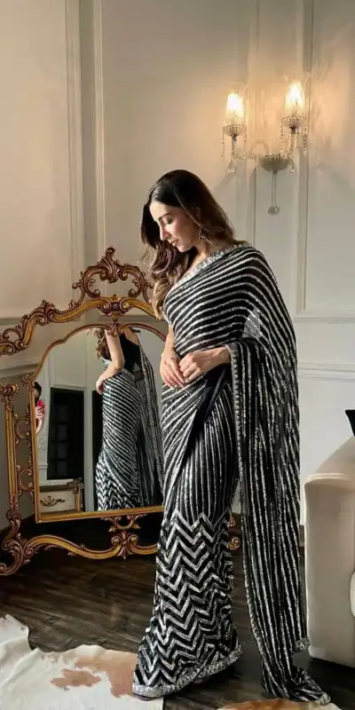 JR 601A Black & White Color Georgette Embroidery Sequence lace piping Work Saree Casual, Wedding, Festive, Events . Expected Delivery  4-6 Working Days @1749 | Sarees, Bollywood Sarees, Creative Sarees, Designer Sarees, Embroidered Sarees, Ethnic Saree, Modern Digital sarees, Party Wear Sarees