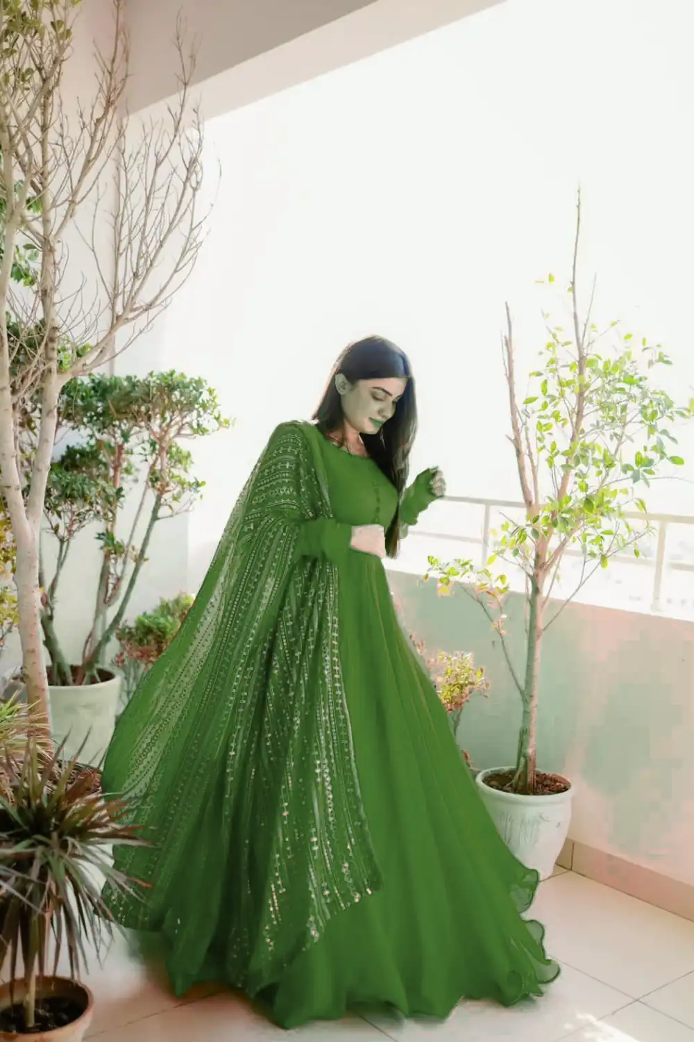 KD-1242 Green Faux Georgette Thread With Sequence Anarkali Suit Casual, Party, Wedding, Festive, Events Etc.  Expected Delivery  4-6 Working Days @1699/- Only | Anarkali Suits, Bollywood Anarkali, Creative-Anarkali, Designer Anarkali, Embroidered Anarkali, Party Wear Anarkali