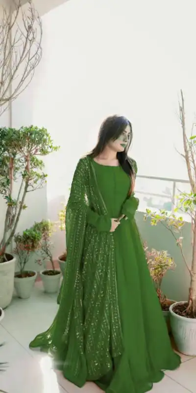 KD-1242 Green Faux Georgette Thread With Sequence Anarkali Suit Casual, Party, Wedding, Festive, Events Etc. Expected Delivery 4-6 Working Days @1699/- Only | Anarkali Suits, Bollywood Anarkali, Creative-Anarkali, Designer Anarkali, Embroidered Anarkali, Party Wear Anarkali