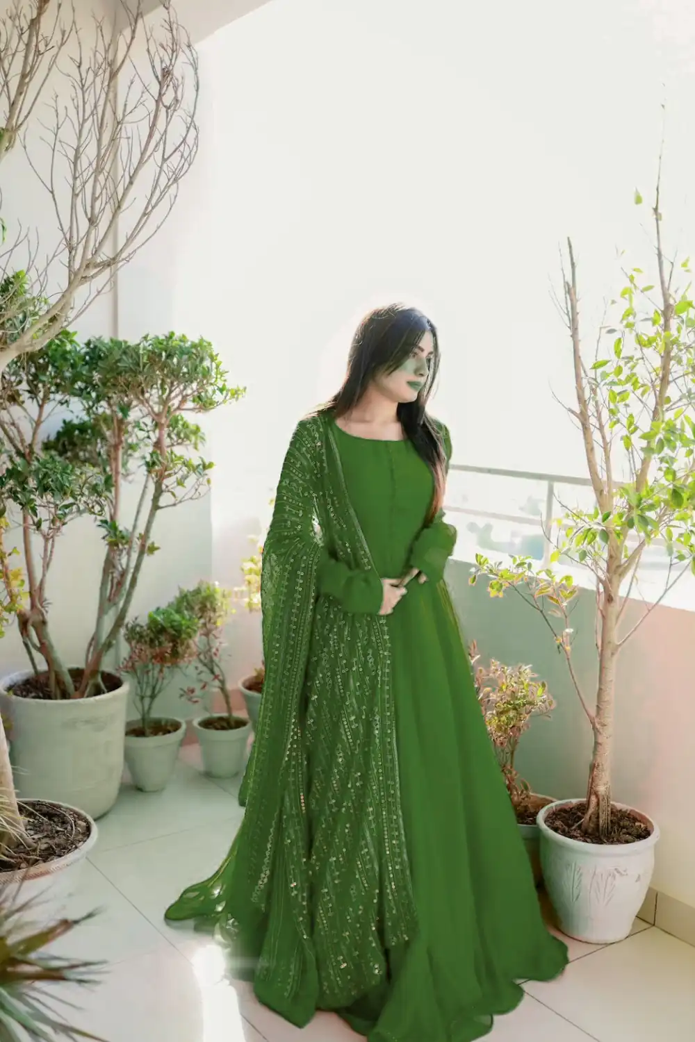 KD-1242 Green Faux Georgette Thread With Sequence Anarkali Suit Casual, Party, Wedding, Festive, Events Etc.  Expected Delivery  4-6 Working Days @1699/- Only | Anarkali Suits, Bollywood Anarkali, Creative-Anarkali, Designer Anarkali, Embroidered Anarkali, Party Wear Anarkali