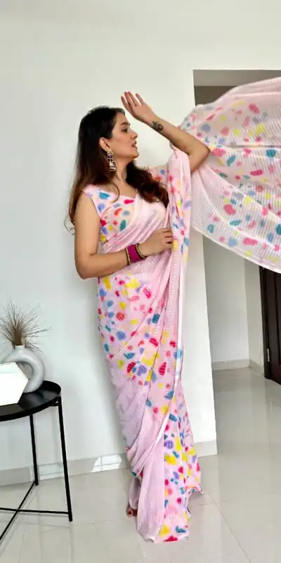 SF Fresh Light Pink Color Blooming faux Georgette Digital Printed Allover Work Saree Casual Wedding ,Festive ,Events Etc. Expected Delivery  4-6 Working Days @1950/- | Sarees, Bollywood Sarees, Creative Sarees, Designer Sarees, Embroidered Sarees, Ethnic Saree, Modern Digital sarees, Party Wear Sarees