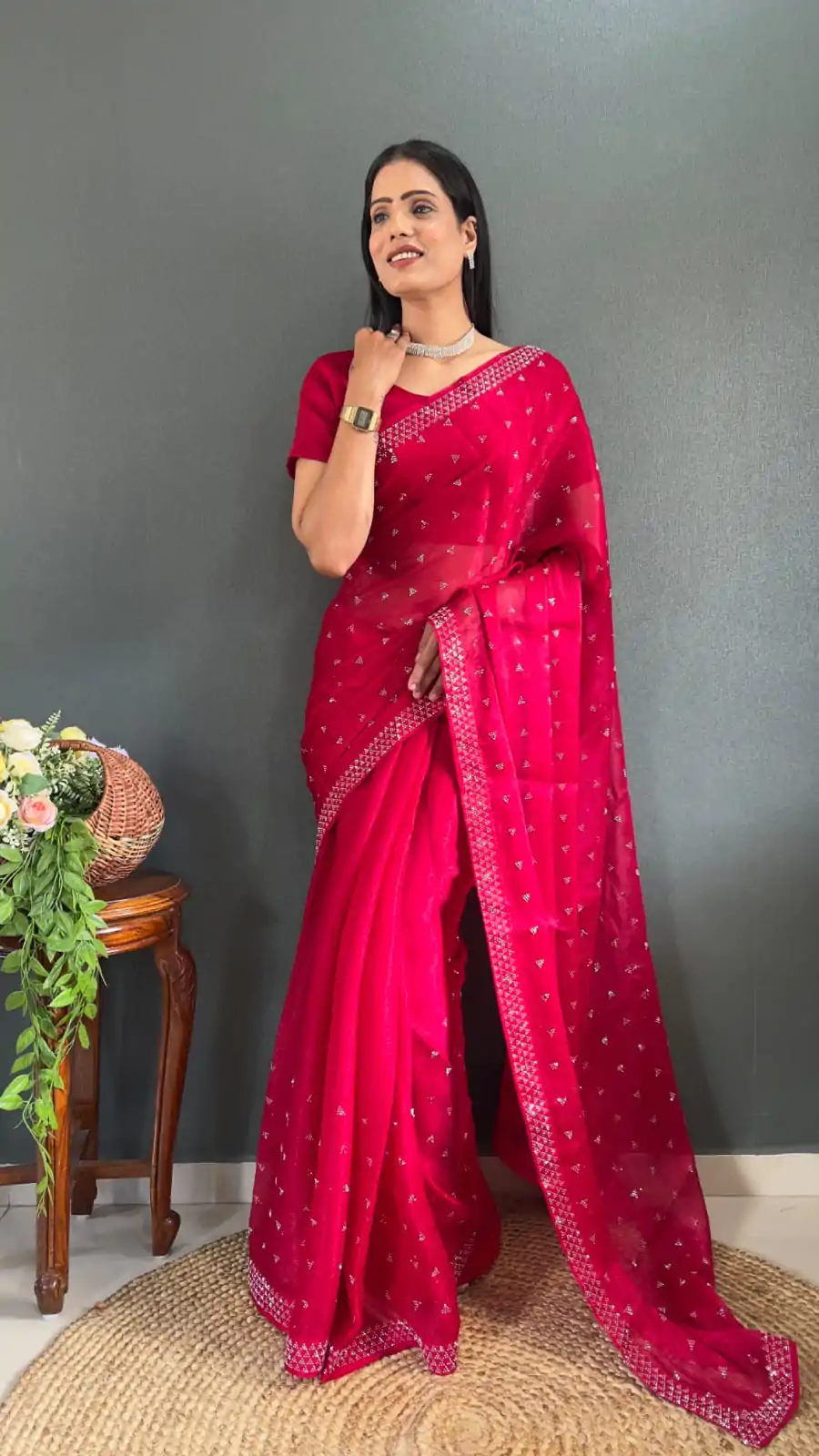 JM Frenki Red Color Pure Satara Heavy Siloski Dimond Work Saree Casual, Wedding, Festive, Events . Expected Delivery  4-6 Working Days @1649/- | Sarees, Bollywood Sarees, Creative Sarees, Designer Sarees, Embroidered Sarees, Ethnic Saree, Modern Digital sarees, Party Wear Sarees