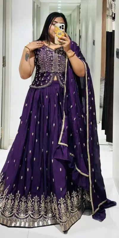 Ram-002 Black Color Chinon Embroidery Thread Work With and Sleeve Lehenga Choli Casual, Wedding, Festive, Events Expected Delivery 4-6 Working Days @2349/- | Lehenga, Bollywood Lehenga, Creative Lehenga, Designer Lehenga, Embroidered Lehenga, Party Wear Lehenga