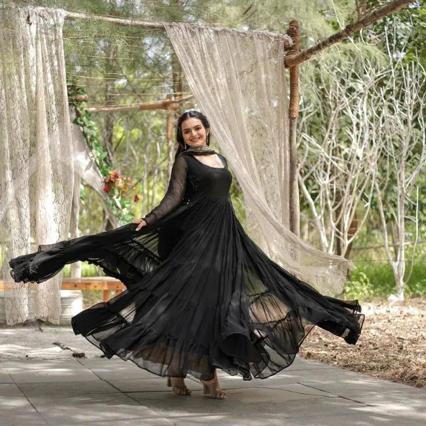  DC G38 Black  Color Garget With Full Sleeves Fancy lace Gown Casual, Wedding, Party, Festive, Events Etc. Expected Delivery 4-6 Working Days @1999/- | Gowns, Bollywood Gowns, Creative Gowns, Designer Gowns, Embroidered Gowns, Party Wear Gowns