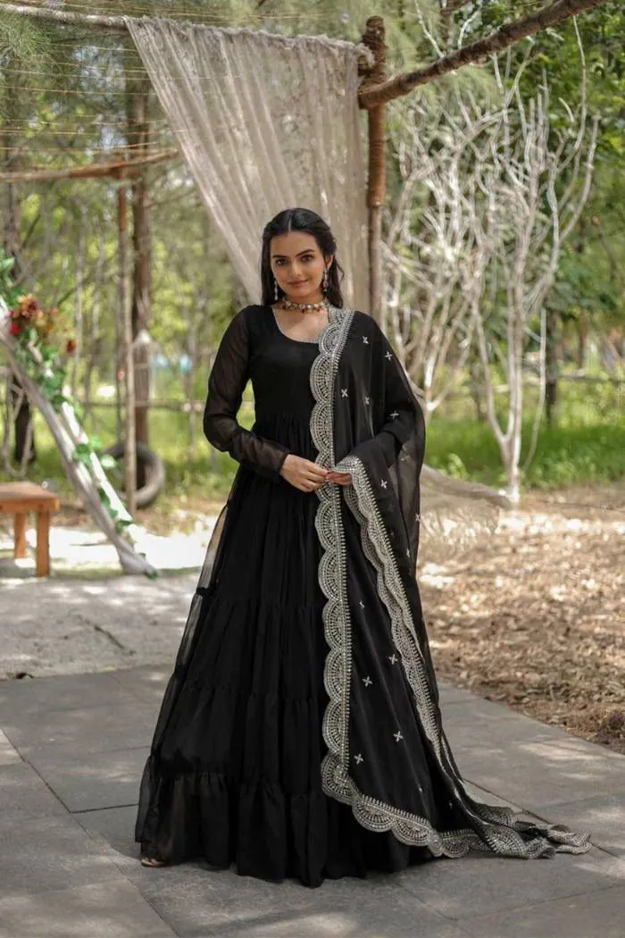  DC G38 Black  Color Garget With Full Sleeves Fancy lace Gown Casual, Wedding, Party, Festive, Events Etc. Expected Delivery 4-6 Working Days @1999/- | Gowns, Bollywood Gowns, Creative Gowns, Designer Gowns, Embroidered Gowns, Party Wear Gowns