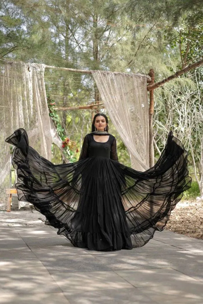  DC G38 Black  Color Garget With Full Sleeves Fancy lace Gown Casual, Wedding, Party, Festive, Events Etc. Expected Delivery 4-6 Working Days @1999/- | Gowns, Bollywood Gowns, Creative Gowns, Designer Gowns, Embroidered Gowns, Party Wear Gowns