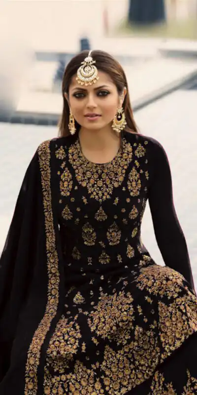 LT NITYA 3805 Black Color Georgette With Embroidery Work Sharara Suit Wedding, Festive, Party Events Etc. Expected Delivery 4-6 Working Days @2349/- | Jump Suits, Salwar suit, Designer Suits, Casual Suits, Creative suits, Palazzo Suits, Party Wear Suits, Patiala Suits, Straight Suits