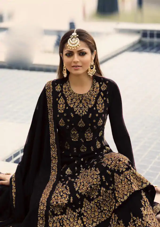 LT NITYA 3805 Black Color Georgette With Embroidery Work Sharara Suit Wedding, Festive, Party Events Etc. Expected Delivery 4-6 Working Days @2349/- | Jump Suits, Salwar suit, Designer Suits, Casual Suits, Creative suits, Palazzo Suits, Party Wear Suits, Patiala Suits, Straight Suits