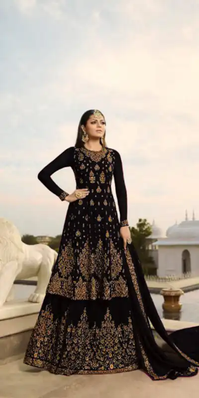 LT NITYA 3805 Black  Color Georgette With Embroidery Work Sharara Suit Wedding, Festive, Party Events Etc. Expected Delivery 4-6 Working Days @2349/- | Jump Suits, Salwar suit, Designer Suits, Casual Suits, Creative suits, Palazzo Suits, Party Wear Suits, Patiala Suits, Straight Suits