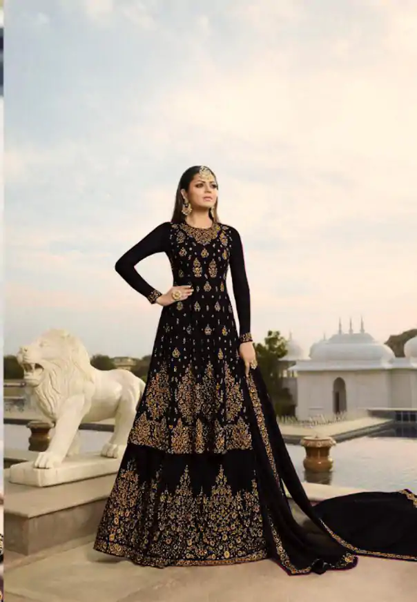 LT NITYA 3805 Black Color Georgette With Embroidery Work Sharara Suit Wedding, Festive, Party Events Etc. Expected Delivery 4-6 Working Days @2349/- | Jump Suits, Salwar suit, Designer Suits, Casual Suits, Creative suits, Palazzo Suits, Party Wear Suits, Patiala Suits, Straight Suits