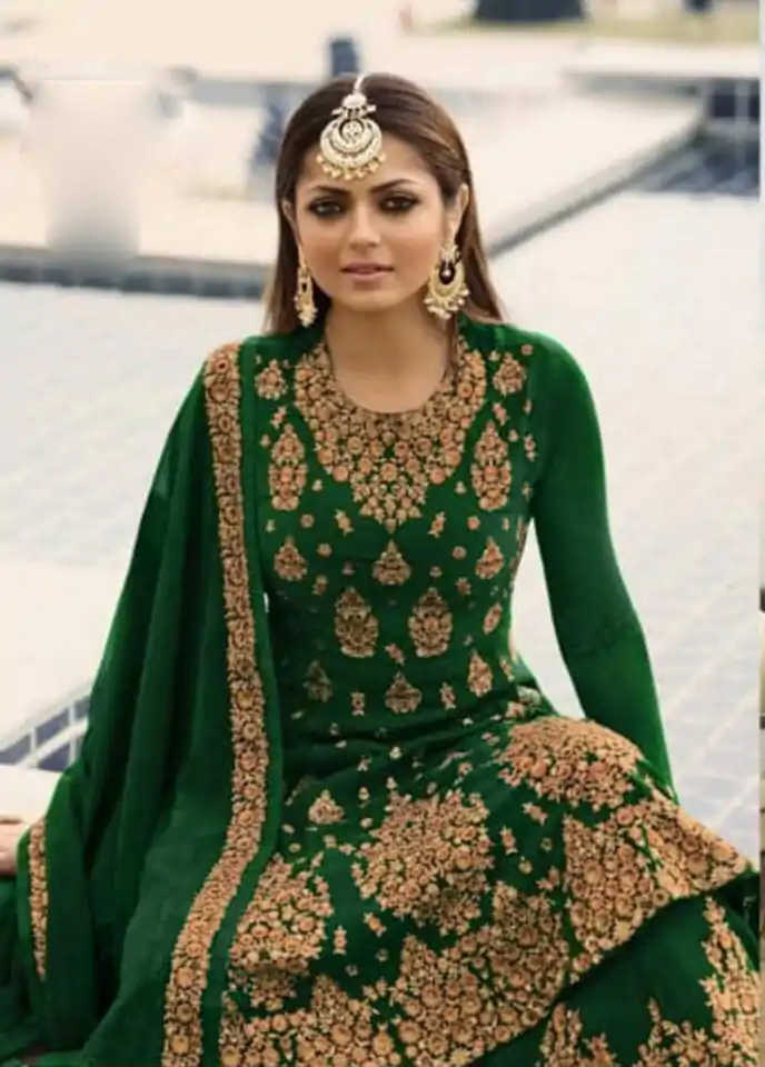 LT NITYA 3805 Green Color Georgette With Embroidery Work Sharara Suit Wedding, Festive, Party Events Etc. Expected Delivery 4-6 Working Days @2349/- | Jump Suits, Salwar suit, Designer Suits, Casual Suits, Creative suits, Palazzo Suits, Party Wear Suits, Patiala Suits, Straight Suits