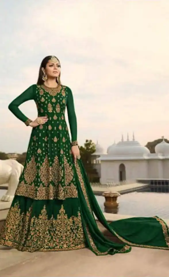 LT NITYA 3805 Green Color Georgette With Embroidery Work Sharara Suit Wedding, Festive, Party Events Etc. Expected Delivery 4-6 Working Days @2349/- | Jump Suits, Salwar suit, Designer Suits, Casual Suits, Creative suits, Palazzo Suits, Party Wear Suits, Patiala Suits, Straight Suits