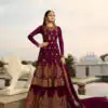 Stylish Maroon Color Georgette Embroidery Work Sharara Suit