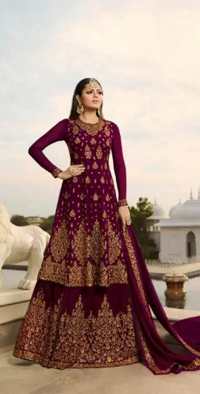 LT NITYA 3805 Maroon Color Georgette With Embroidery Work Sharara Suit Wedding, Festive, Party Events Etc. Expected Delivery 4-6 Working Days @2349/- | Jump Suits, Salwar suit, Designer Suits, Casual Suits, Creative suits, Palazzo Suits, Party Wear Suits, Patiala Suits, Straight Suits