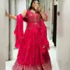Ram-002 Red Color Chinon Embroidery Thread Work With and Sleeve Lehenga Choli Casual, Wedding, Festive, Events Expected Delivery 4-6 Working Days @2349/- | Lehenga, Bollywood Lehenga, Creative Lehenga, Designer Lehenga, Embroidered Lehenga, Party Wear Lehenga