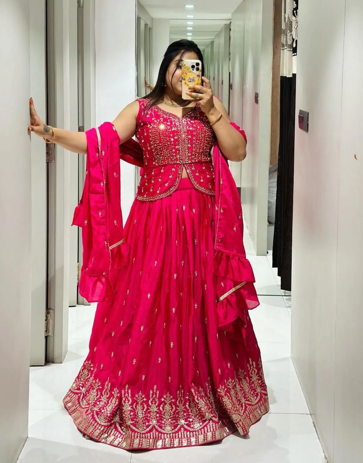 Ram-002 Red Color Chinon Embroidery Thread Work With and Sleeve Lehenga Choli Casual, Wedding, Festive, Events Expected Delivery 4-6 Working Days @2349/- | Lehenga, Bollywood Lehenga, Creative Lehenga, Designer Lehenga, Embroidered Lehenga, Party Wear Lehenga