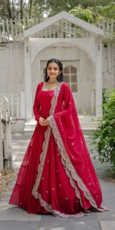DC G38 Red Color Garget With Full Sleeves Fancy lace Gown Casual, Wedding, Party, Festive, Events Etc. Expected Delivery 4-6 Working Days @1999/- | Gowns, Bollywood Gowns, Creative Gowns, Designer Gowns, Embroidered Gowns, Party Wear Gowns