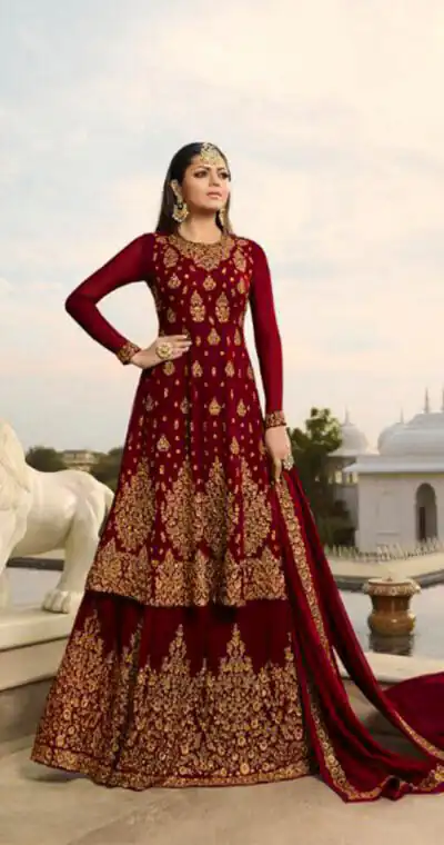 LT NITYA 3805 Red Color Georgette With Embroidery Work Sharara Suit Wedding, Festive, Party Events Etc. Expected Delivery 4-6 Working Days @2349/- | Jump Suits, Salwar suit, Designer Suits, Casual Suits, Creative suits, Palazzo Suits, Party Wear Suits, Patiala Suits, Straight Suits
