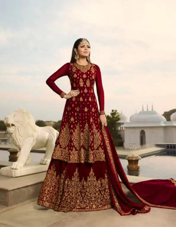 LT NITYA 3805 Red Color Georgette With Embroidery Work Sharara Suit Wedding, Festive, Party Events Etc. Expected Delivery 4-6 Working Days @2349/- | Jump Suits, Salwar suit, Designer Suits, Casual Suits, Creative suits, Palazzo Suits, Party Wear Suits, Patiala Suits, Straight Suits