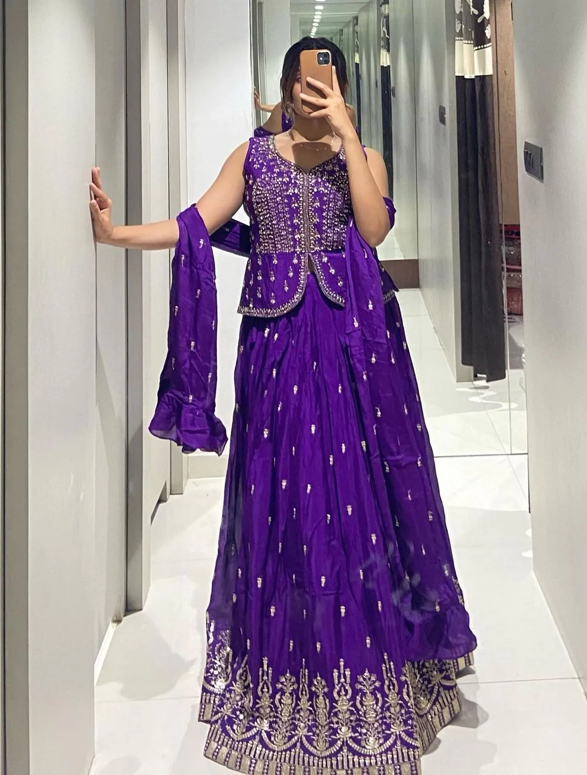 Ram-002 Violet Color Chinon Embroidery Thread Work With and Sleeve Lehenga Choli Casual, Wedding, Festive, Events Expected Delivery 4-6 Working Days @2349/- | Lehenga, Bollywood Lehenga, Creative Lehenga, Designer Lehenga, Embroidered Lehenga, Party Wear Lehenga