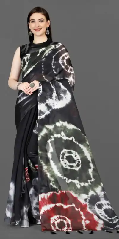 DDH Black Color Zimmi Chu Digital Sibori Printed Work Saree Events Casual, Wedding, Festive, Events Etc. Expected Delivery 4-6 Working Days @1549/- | Sarees, Bollywood Sarees, Creative Sarees, Designer Sarees, Embroidered Sarees, Ethnic Saree, Modern Digital sarees, Party Wear Sarees