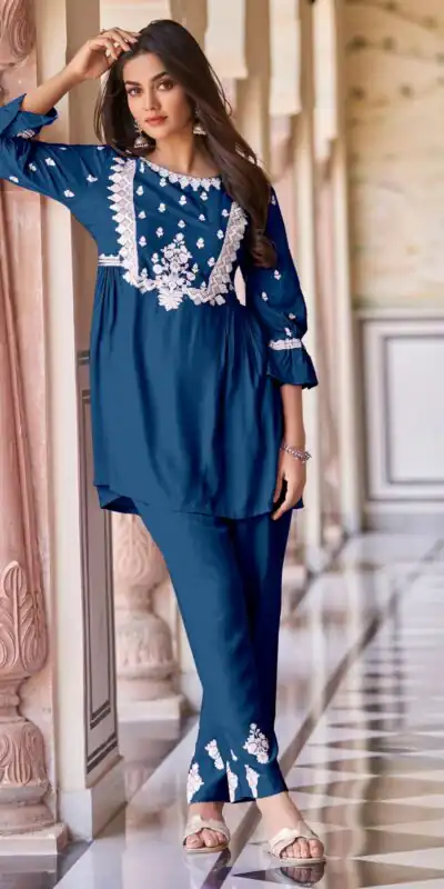 MF1001 Navy Blue Color Rayon With Beautiful Embroidery Work Kurti Wedding, Party, Festive, Events Etc.   Expected Delivery 4-6 Working Days @1450/- | Kurti, Bollywood Kurti, Creative Kurtis, Designer Kurti, Party Wear Kurti, Selfie Kurti