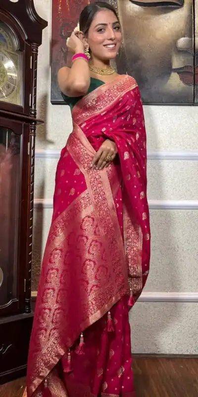 DDF 128 Pink Color Banarasi Soft Silk Extra Ordinary Design Saree Casual, Party Wear, Events, Festivals Etc. Expected Delivery 4-6 Working Days 1399/- | Sarees, Bollywood Sarees, Creative Sarees, Designer Sarees, Embroidered Sarees, Ethnic Saree, Modern Digital sarees, Party Wear Sarees