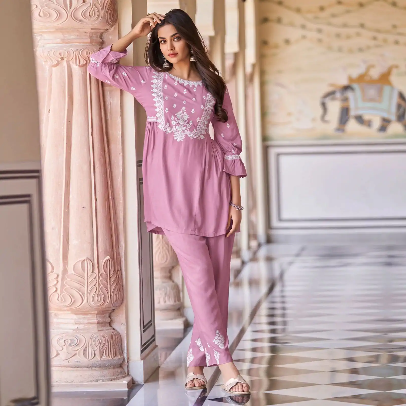 MF1001 Pink Color Rayon With Beautiful Embroidery Work Kurti Wedding, Party, Festive, Events Etc. Expected Delivery 4-6 Working Days @1450/- | Kurti, Bollywood Kurti, Creative Kurtis, Designer Kurti, Party Wear Kurti, Selfie Kurti