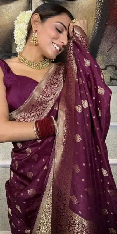 DDF 128 Purple Color Banarasi Soft Silk Extra Ordinary Design Saree Casual, Party Wear, Events, Festivals Etc. Expected Delivery 4-6 Working Days 1399/- | Sarees, Bollywood Sarees, Creative Sarees, Designer Sarees, Embroidered Sarees, Ethnic Saree, Modern Digital sarees, Party Wear Sarees