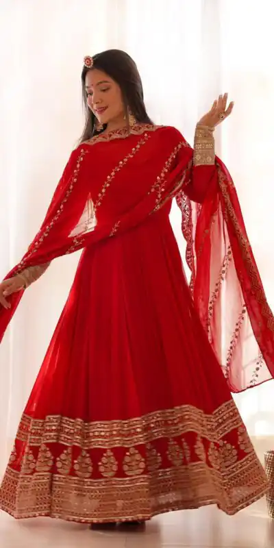 SRK 5125 Red Color Faux Georgette Silk Embroidery Salwar Suit Wedding, Party, Festive, Events Expected Delivery 4-6 Working Days @ 2099/- | Jump Suits, Salwar suit, Designer Suits, Casual Suits, Creative suits, Palazzo Suits, Party Wear Suits, Patiala Suits, Straight Suits
