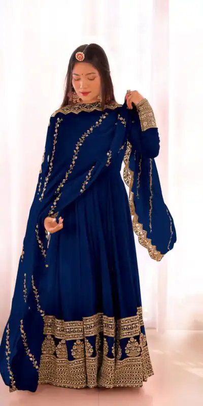 SRK 5125 Blue Color Faux Georgette Silk Embroidery Salwar Suit Wedding, Party, Festive, Events Expected Delivery 4-6 Working Days @ 2099/- | Jump Suits, Salwar suit, Designer Suits, Casual Suits, Creative suits, Palazzo Suits, Party Wear Suits, Patiala Suits, Straight Suits