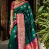 Superb Green Color Soft Lichi Silk Cloth Beautiful Rich Pallu Saree